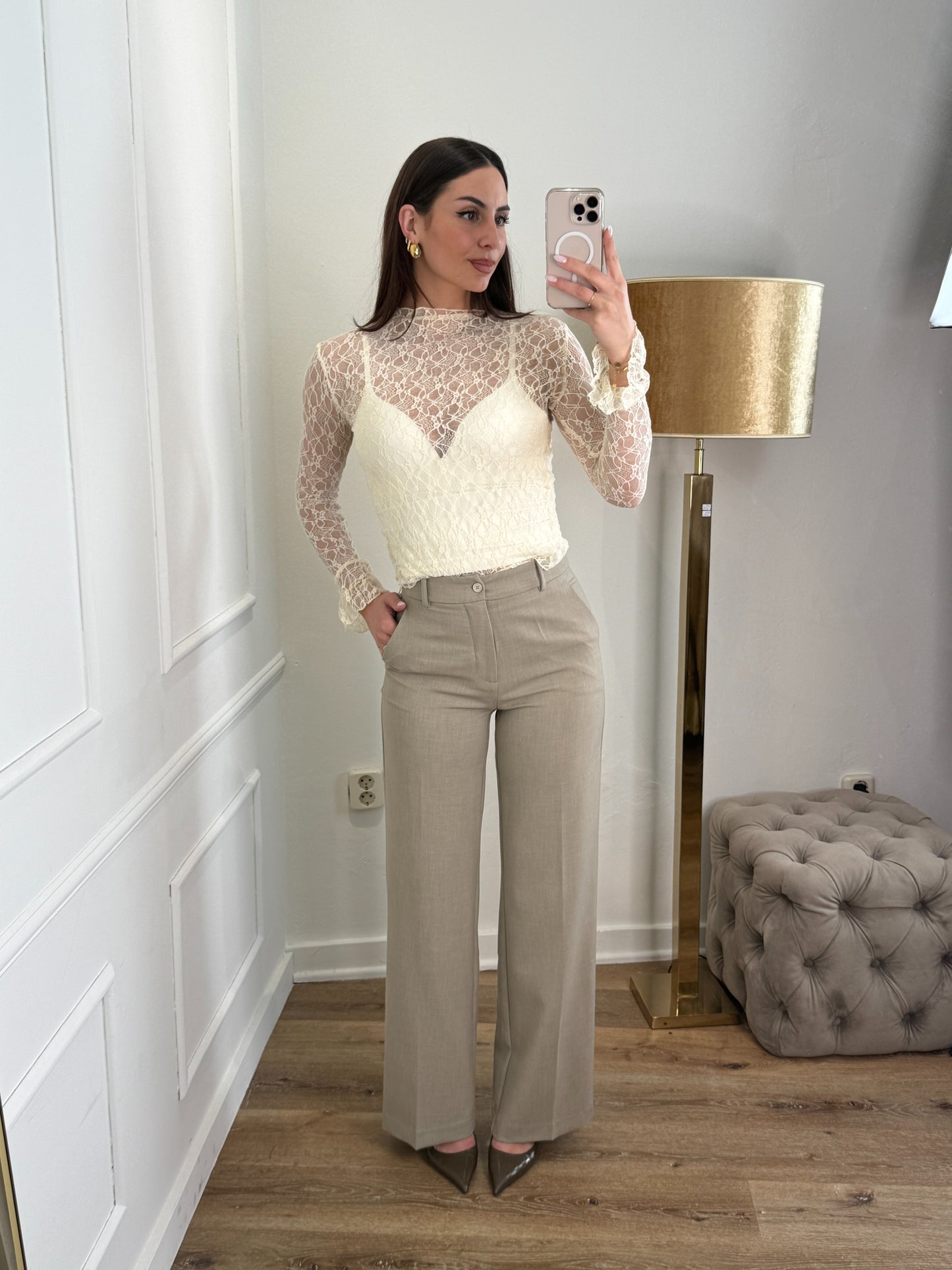 Zoe Pantalon Zwart Extra lang licht taupe