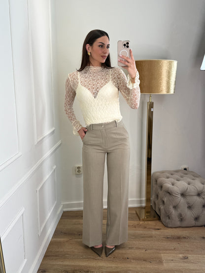 Zoe Pantalon Zwart Extra lang licht taupe