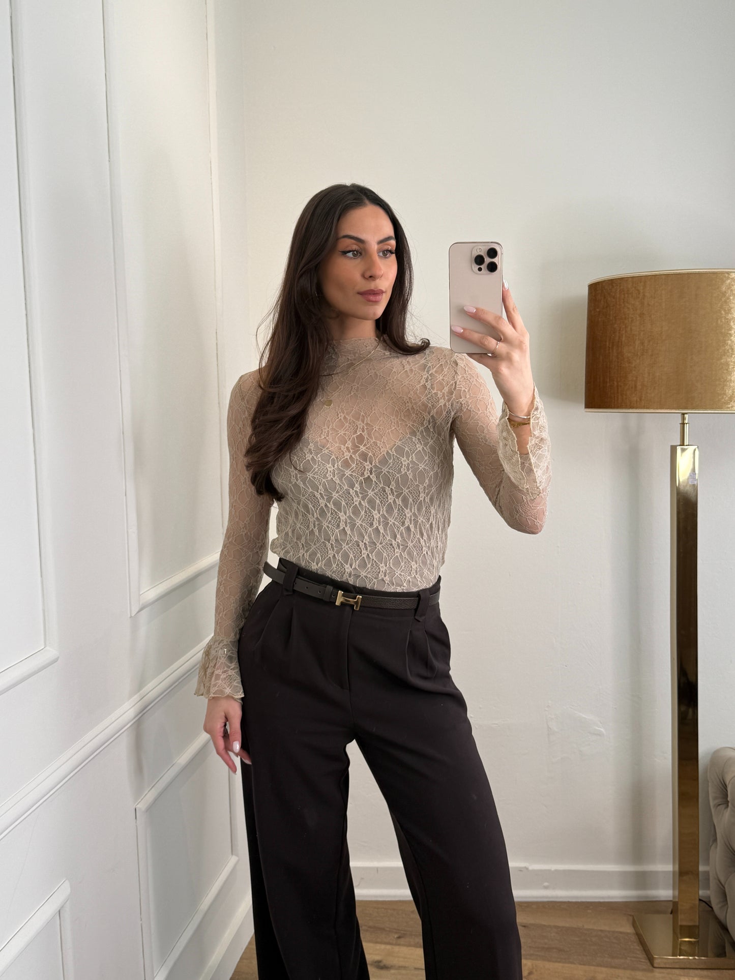 Brooklyn kanten top - taupe