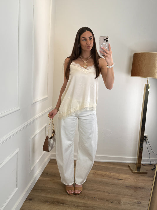 Lace satin top beige