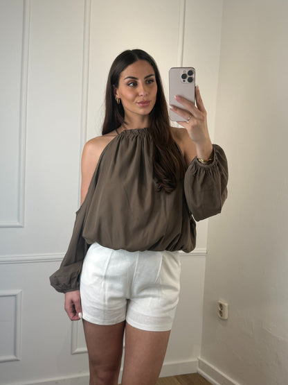 Jade Open Shoulder Blouse Bruin