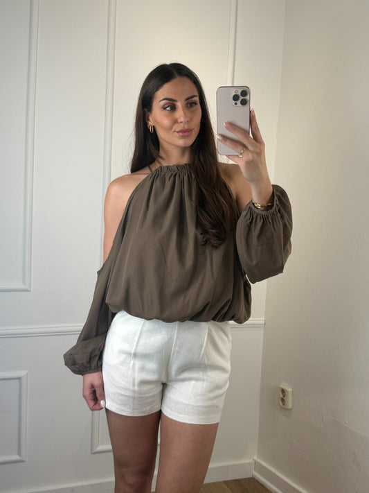 Jade Open Shoulder Blouse Bruin