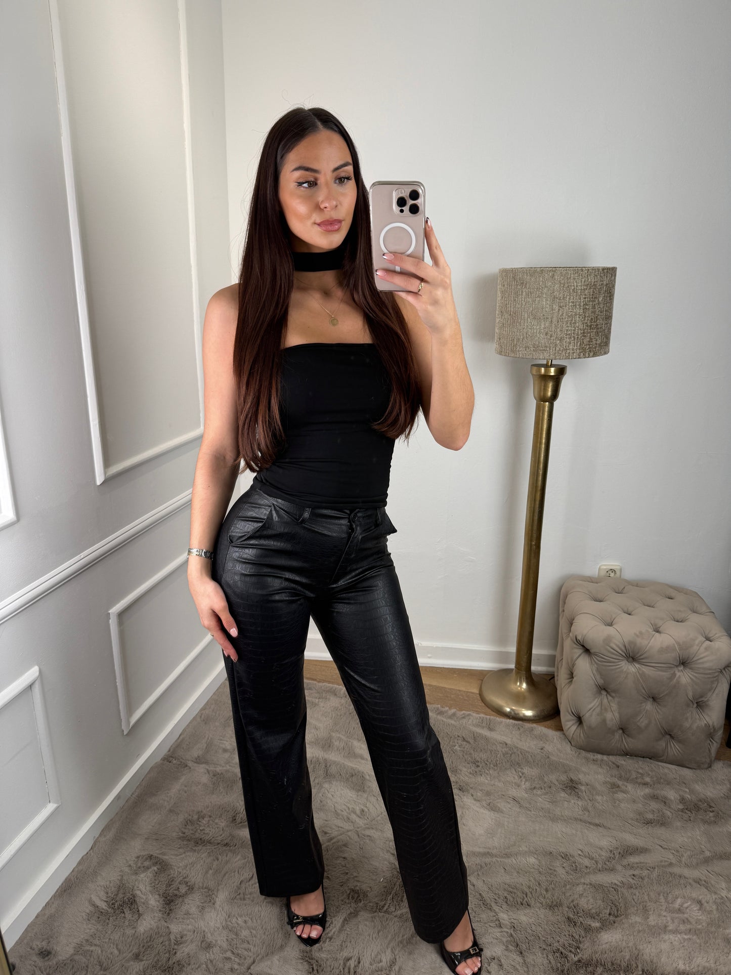 Snake print broek zwart