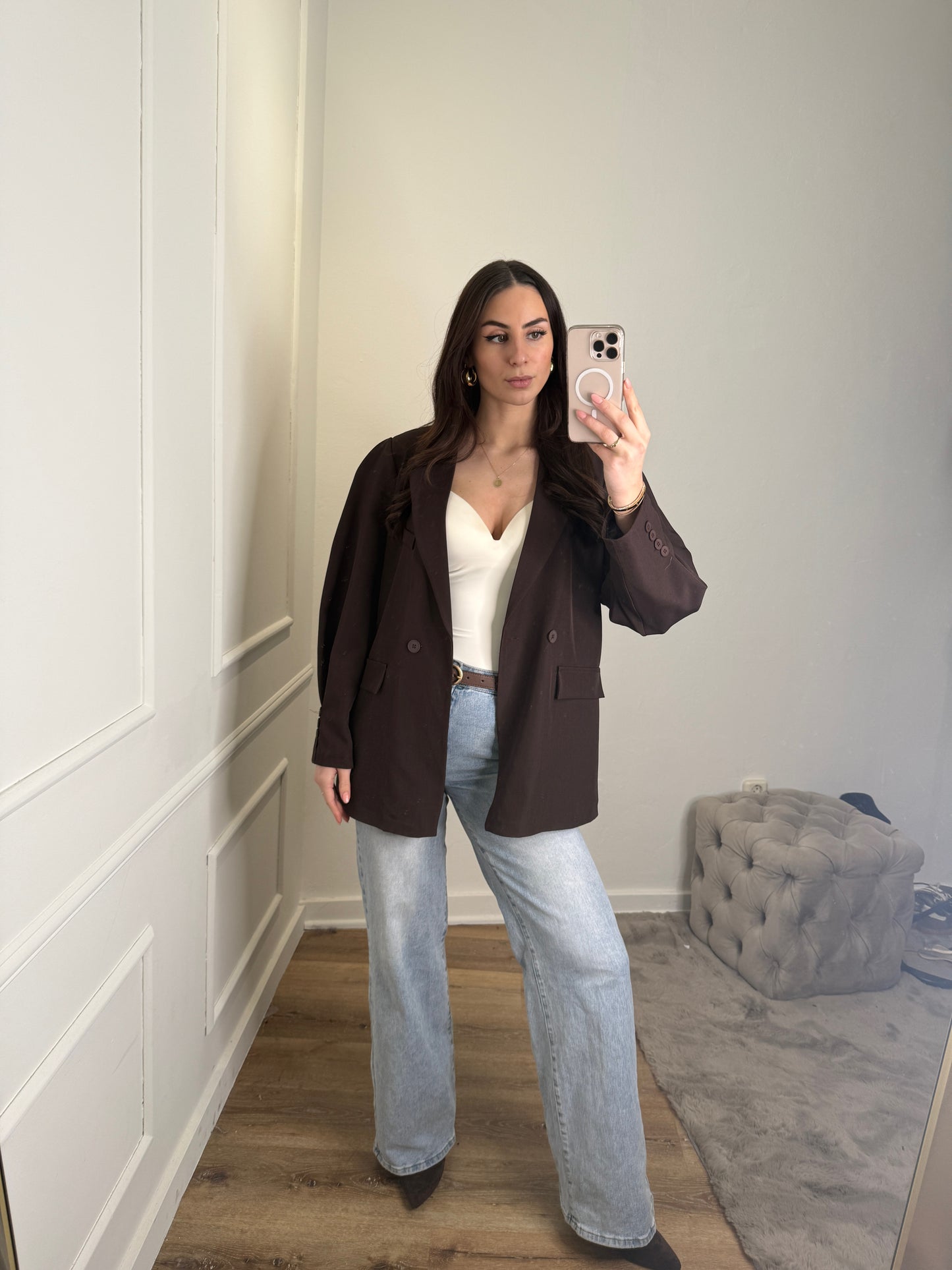 Blazer met pofmouw  - bruin