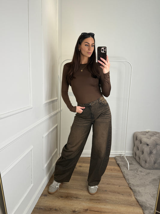 Balloon jeans extra lang - washed bruin