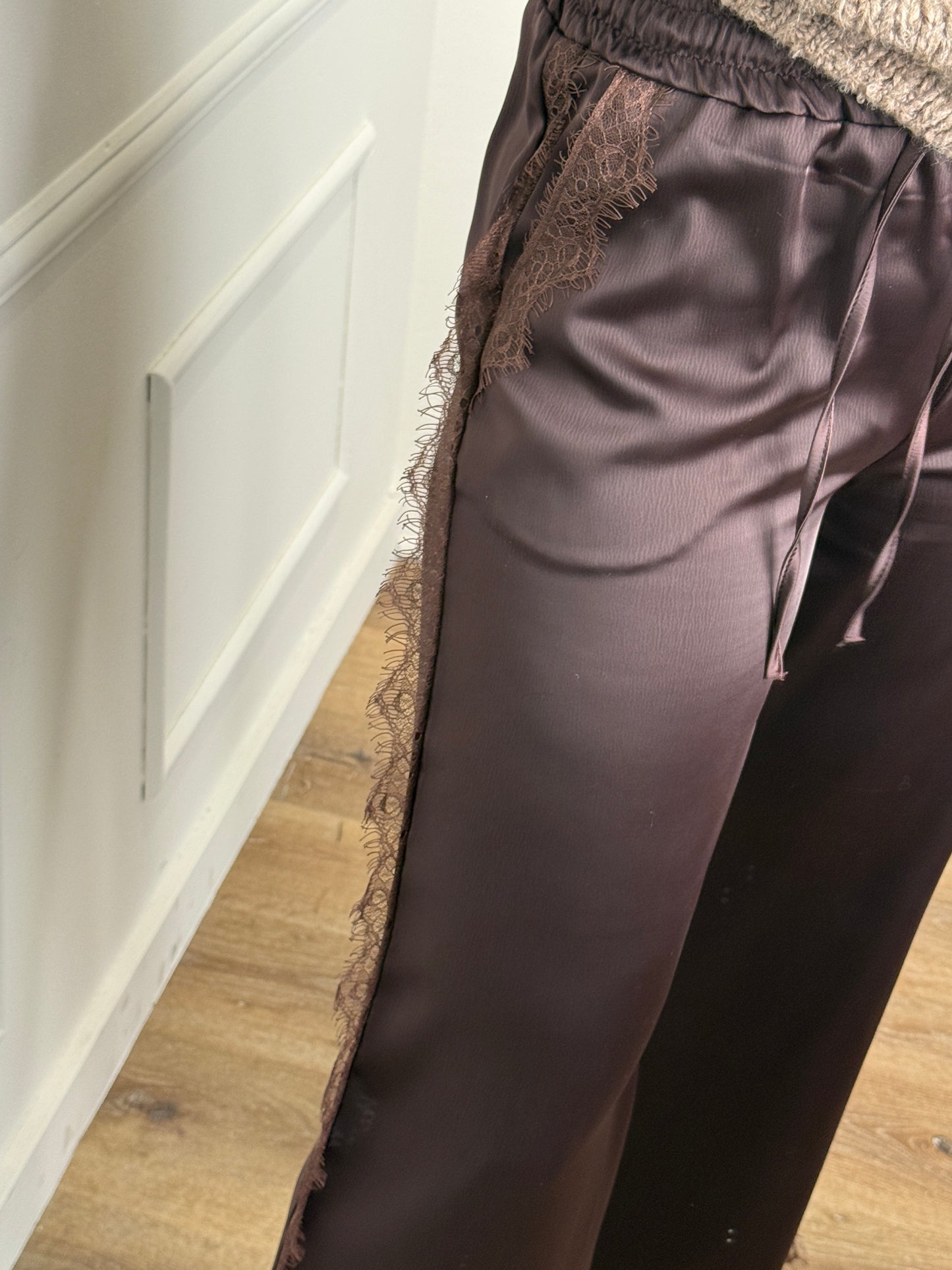 Broek met lace zijkant - bruin
