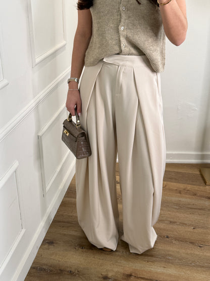 Plooien broek extra lang - beige