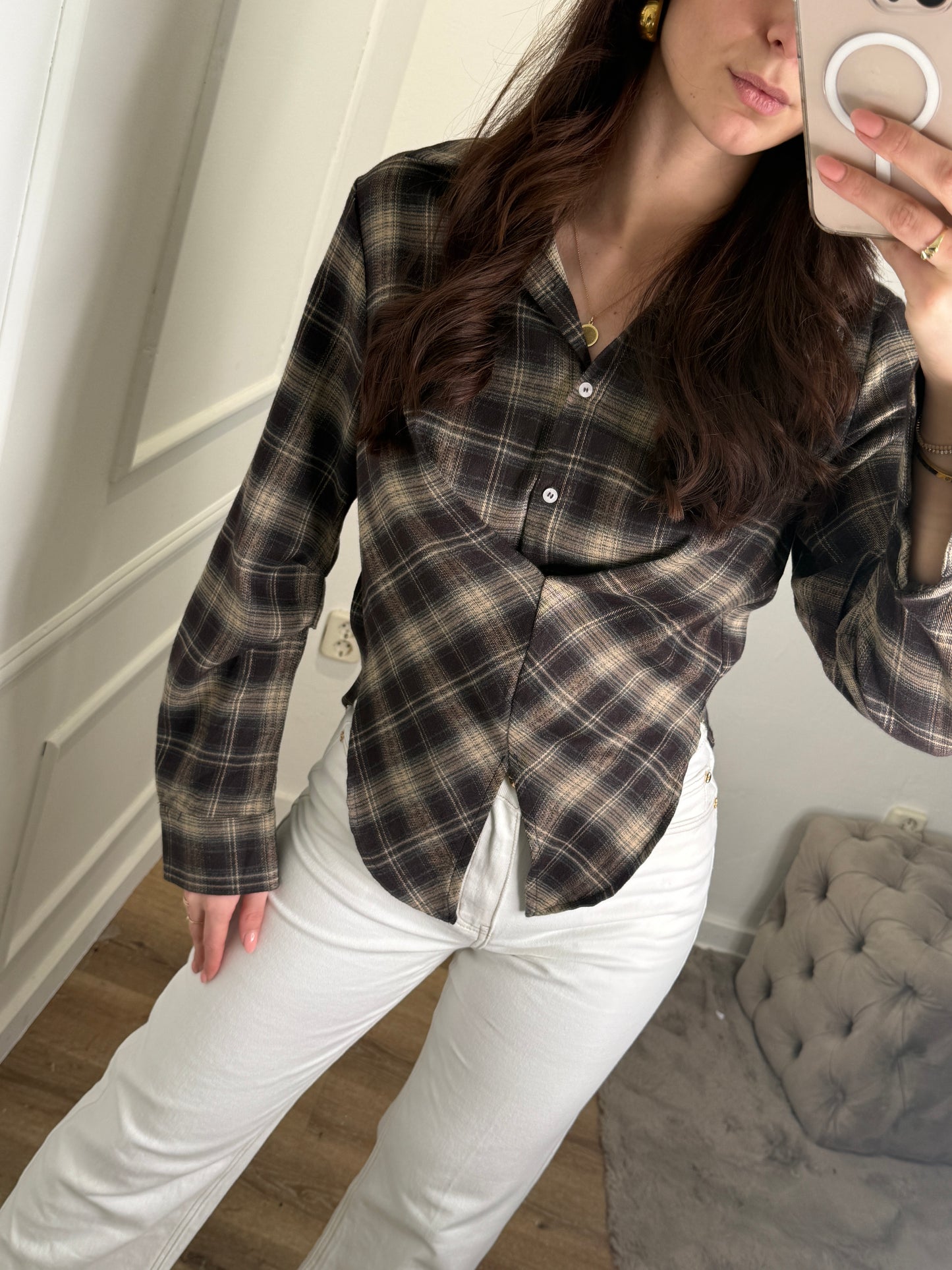 Waist blouse geruit - bruin