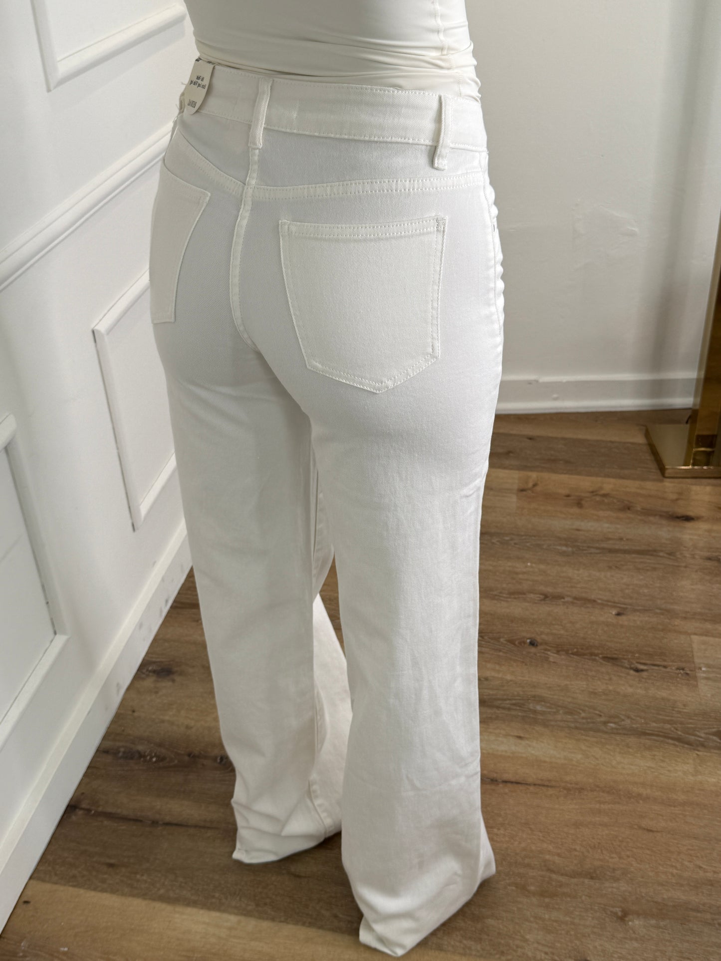 Ella wide jeans wit - extra lang mid waist stretch