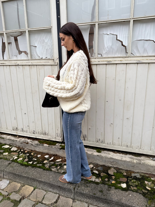 Stevige gebreide trui creme