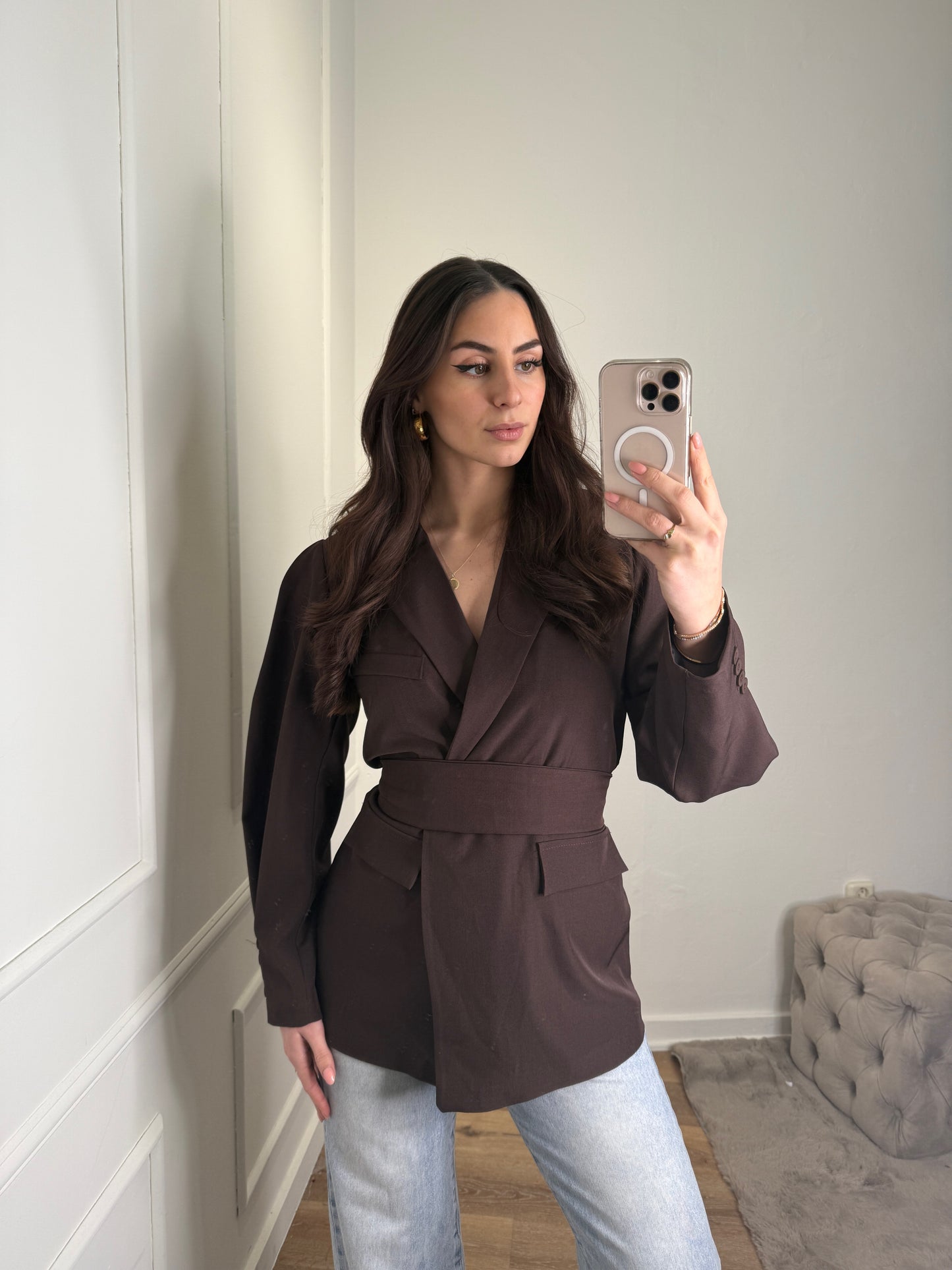 Blazer met pofmouw  - bruin