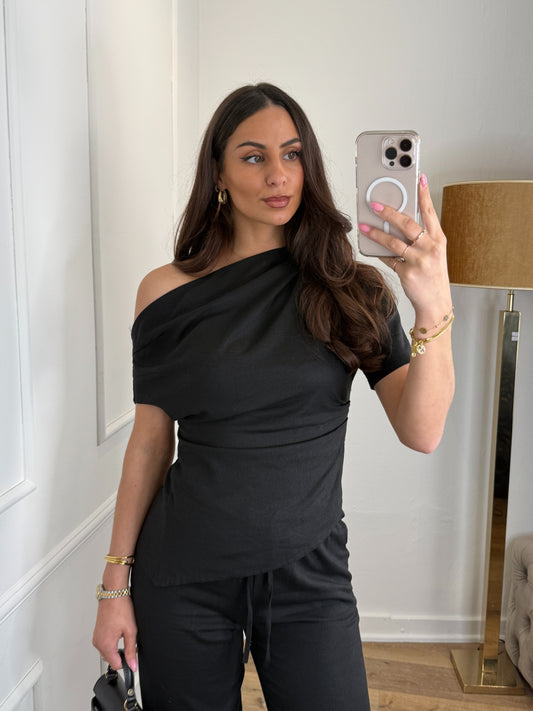 Linen mandy top zwart