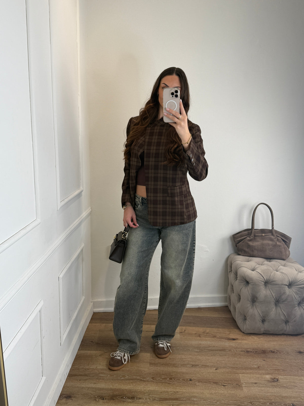 Elle Blazer Bruin Geruit