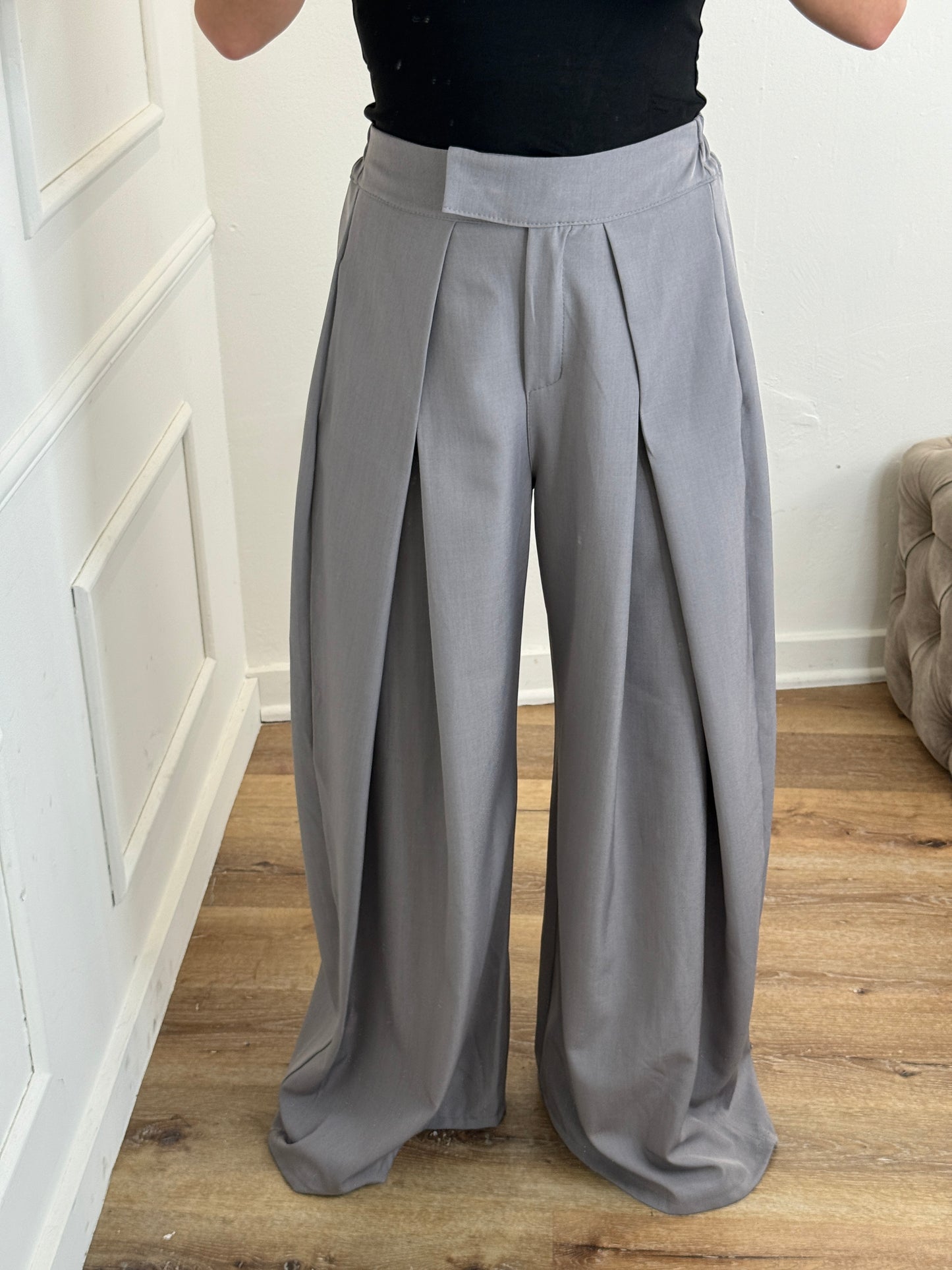 Plooien broek extra lang - grijs