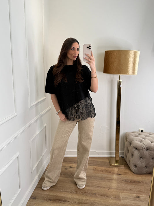 Oversized lace shirt zwart