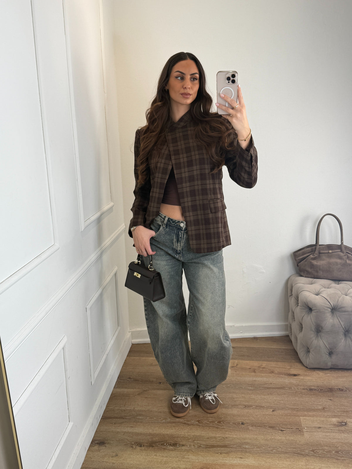 Elle Blazer Bruin Geruit