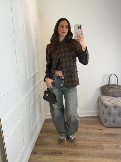 Elle Blazer Bruin Geruit