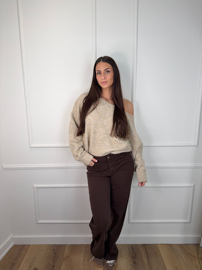 One-shoulder Trui Taupe