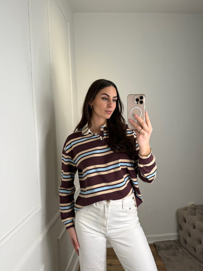 Polo met lange mouw gestreept - bordeaux