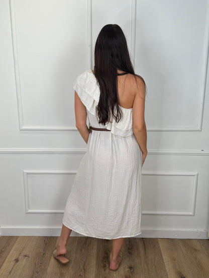 Devy One-shoulder Jurk Beige