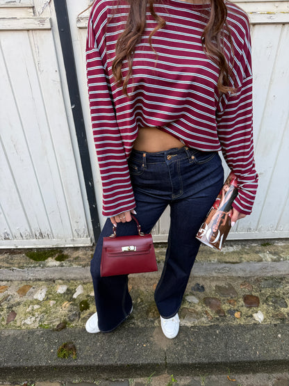 Bowie Longsleeve Bordeaux-Wit
