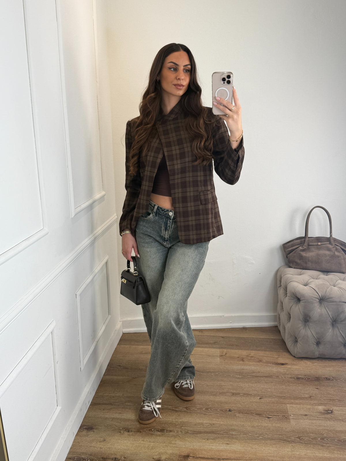 Elle Blazer Bruin Geruit