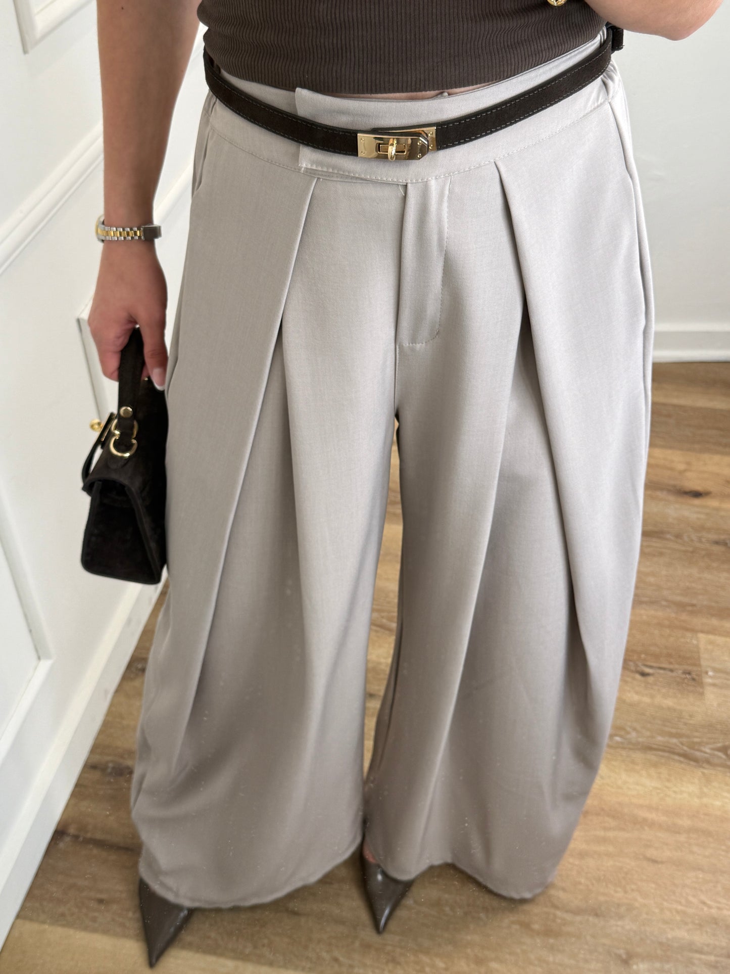 Plooien broek extra lang - taupe