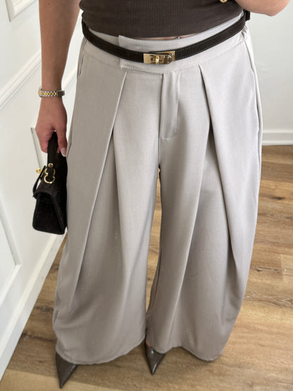 Plooien broek extra lang - taupe