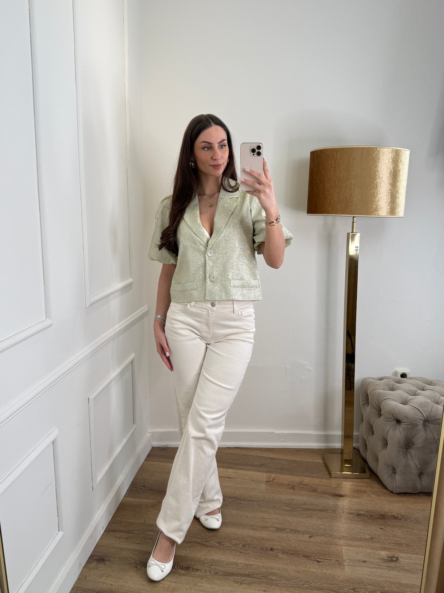 Ella wide jeans beige - extra lang mid waist stretch