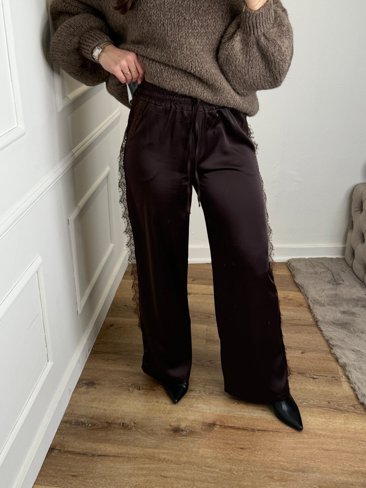 Broek met lace zijkant - bruin