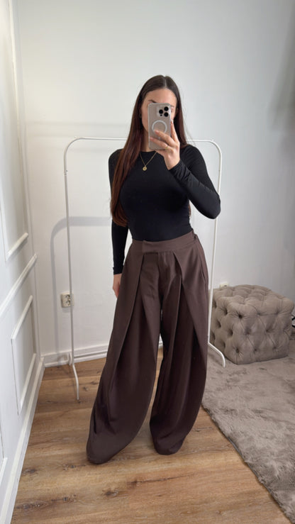 Plooien broek extra lang - bruin