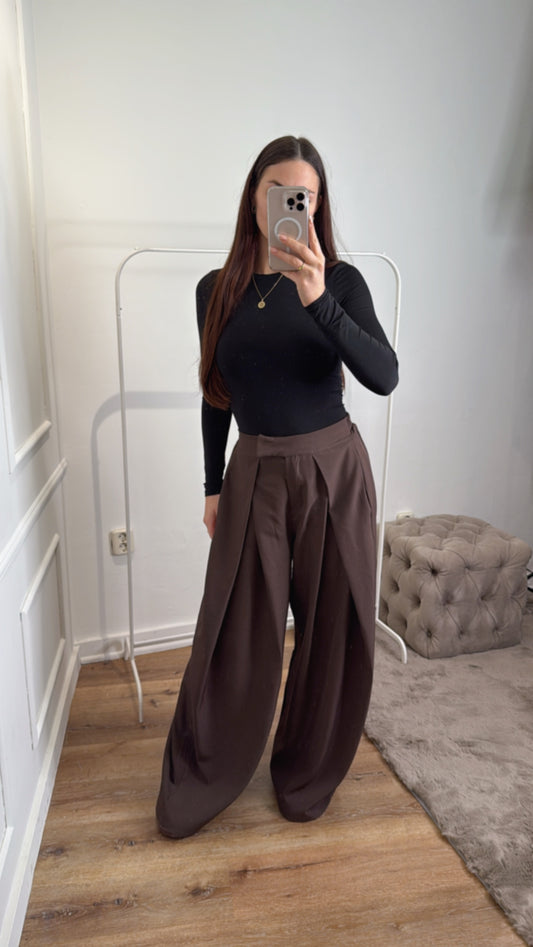 Plooien broek extra lang - bruin