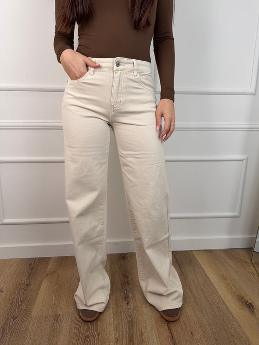 Kiki Wideleg Jeans Beige Extra Long