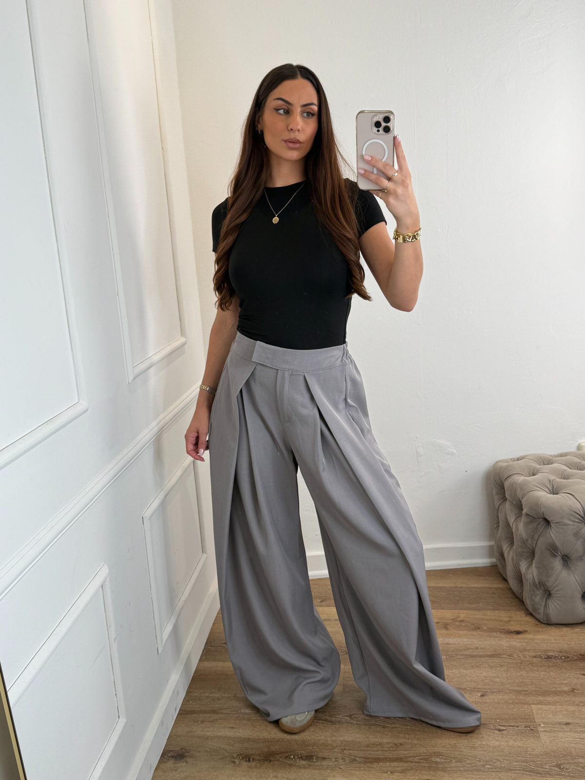 Plooien broek extra lang - grijs