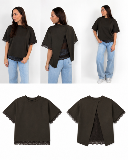 Lilly t-shirt lace bruin