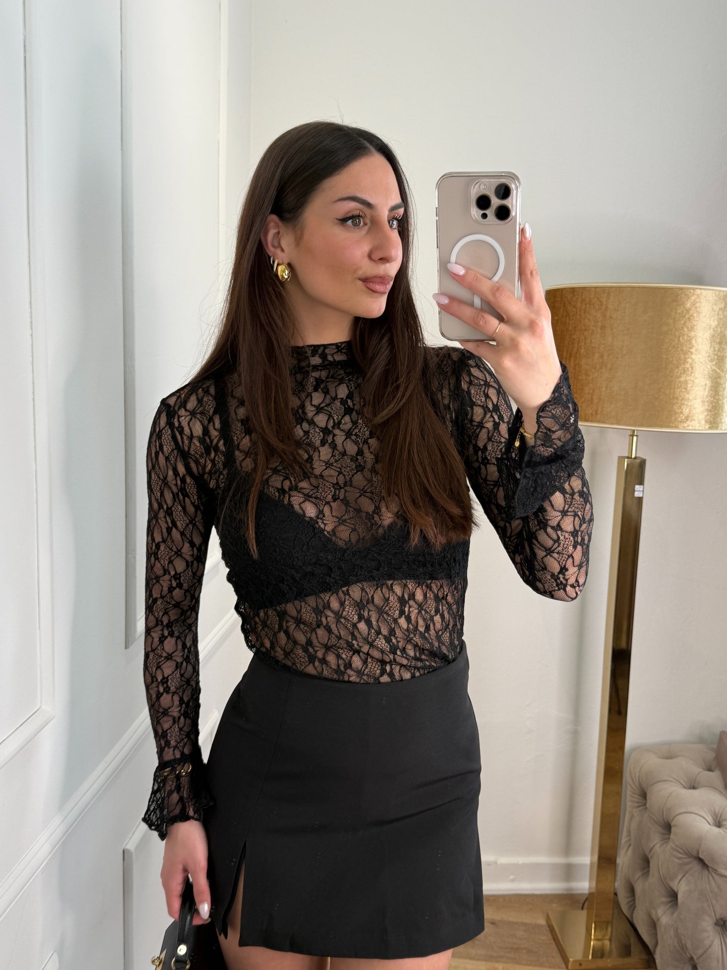 Brooklyn kanten top - zwart