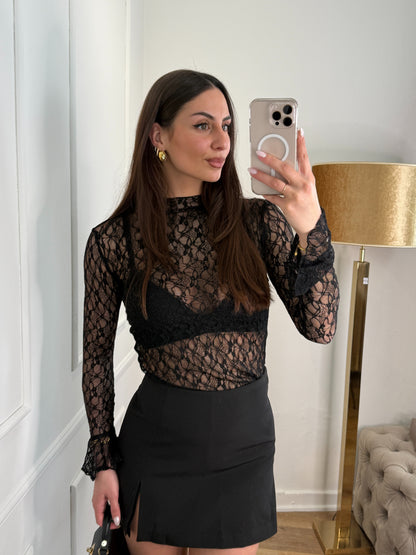 Brooklyn kanten top - zwart