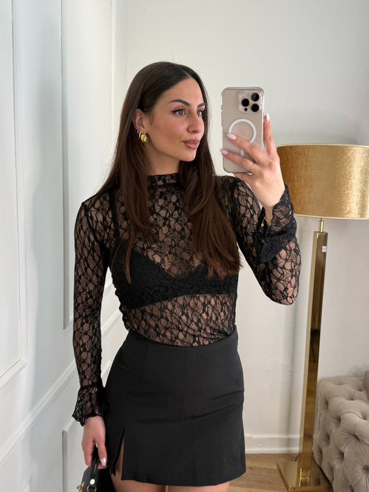 Brooklyn kanten top - zwart