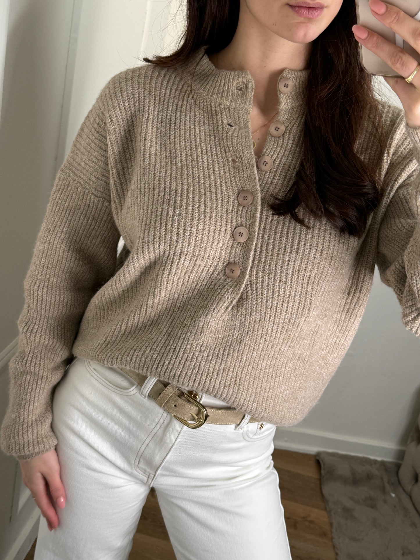Oversized trui met knopen - taupe