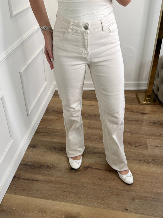 Ella wide jeans beige - extra lang mid waist stretch