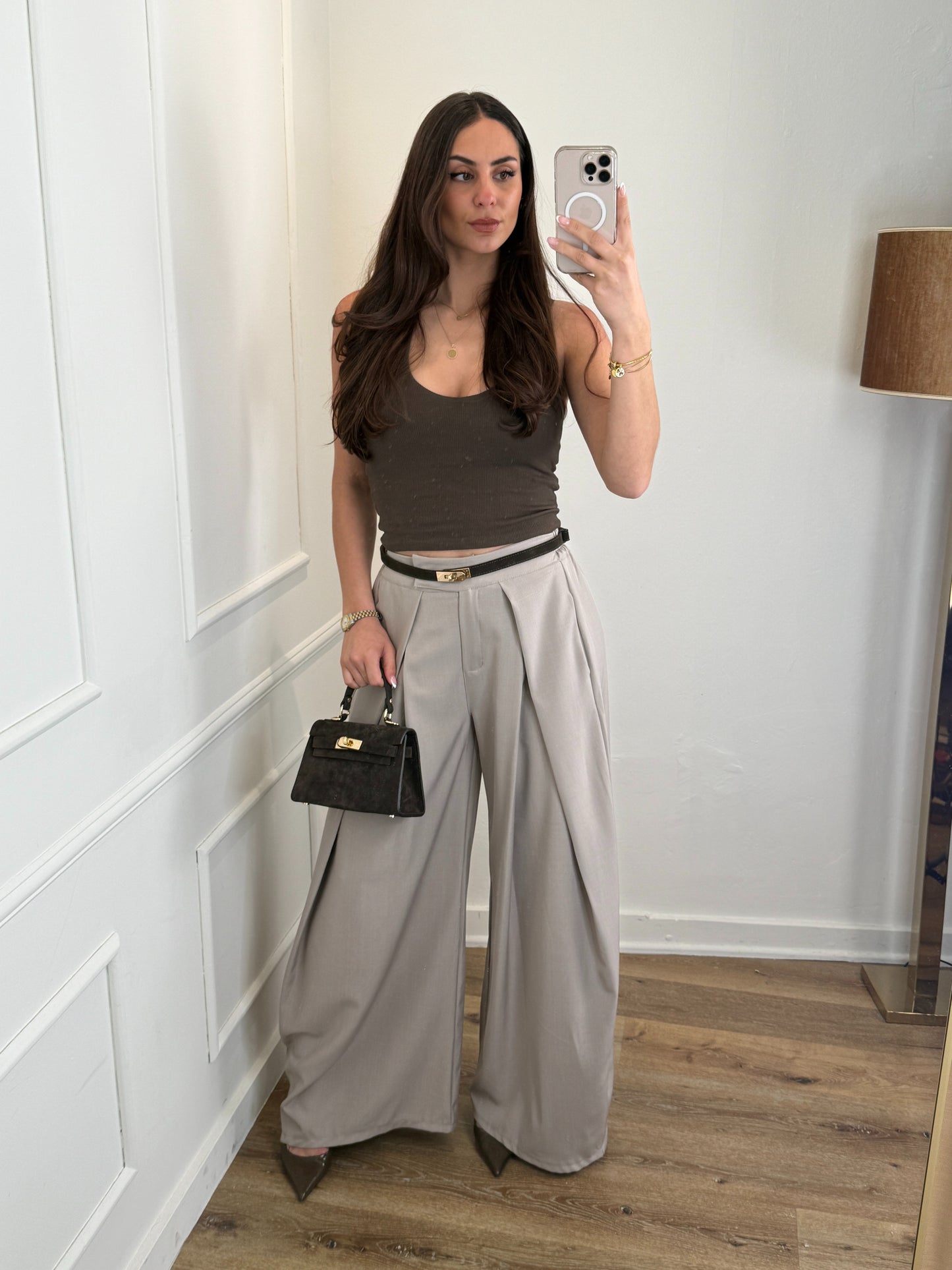Plooien broek extra lang - taupe