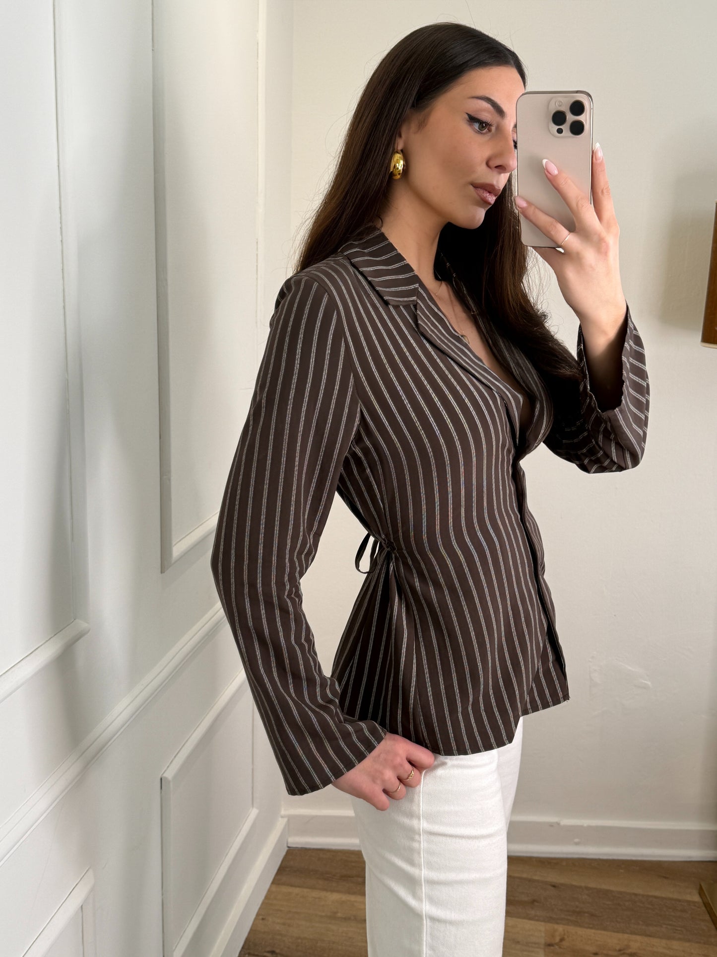 Waist Blouse stripe - bruin