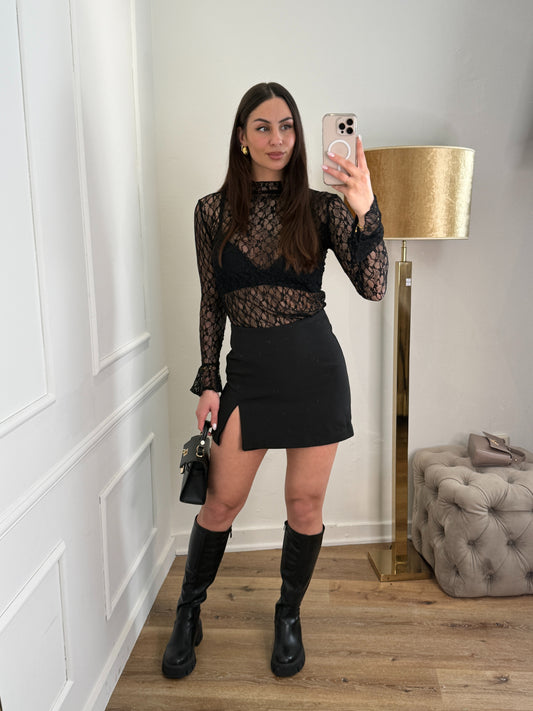 Brooklyn kanten top - zwart