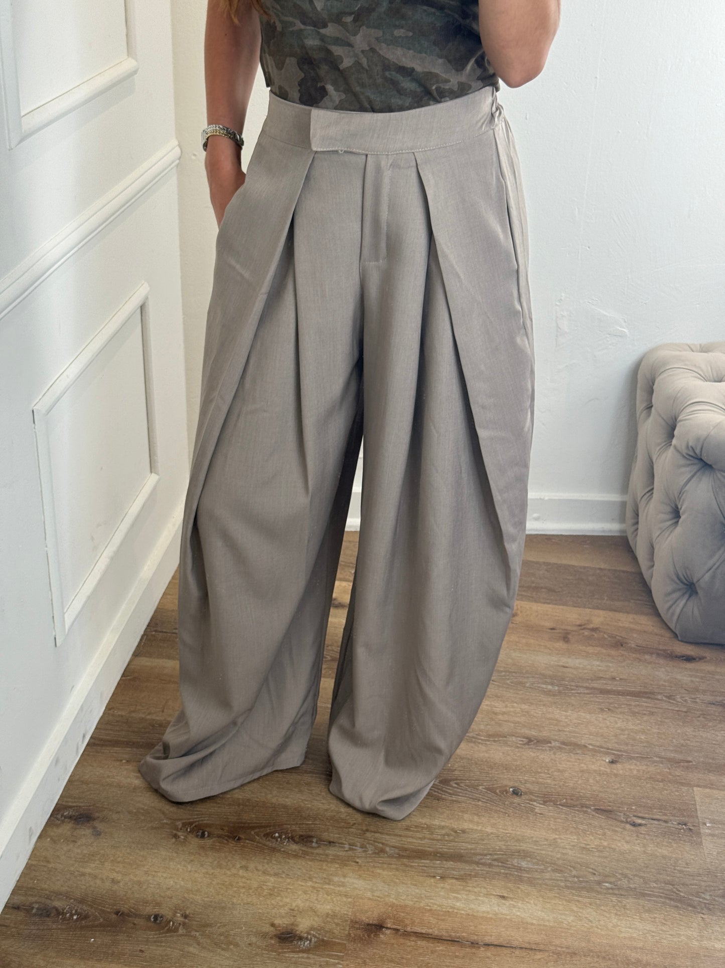 Plooien broek extra lang - taupe