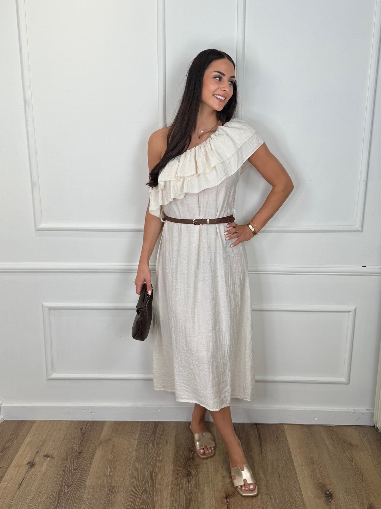 Devy One-shoulder Jurk Beige