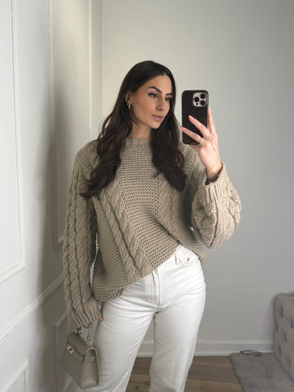 Stevige gebreide trui - taupe