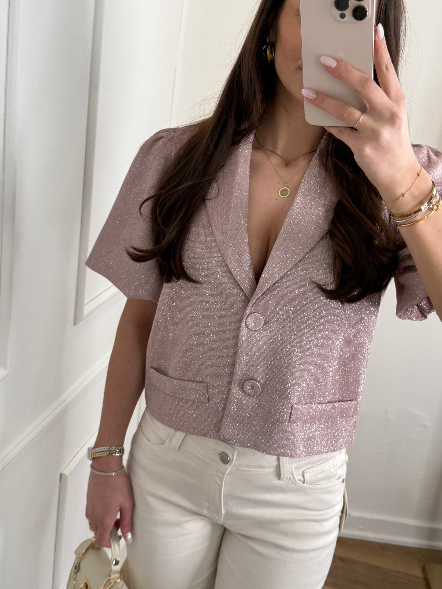 Sparkle pofmouw blazer roze