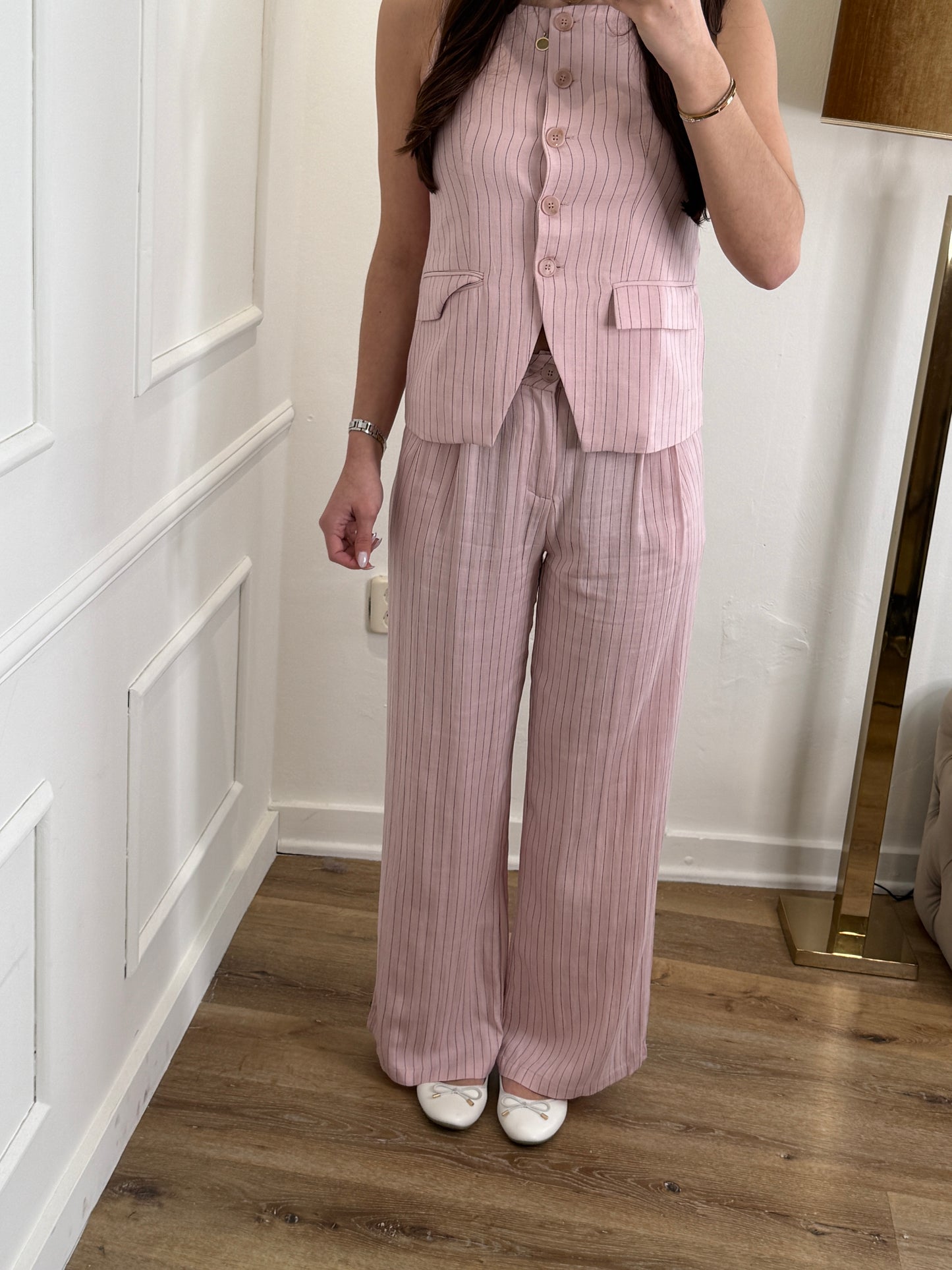 Yva pantalon gestreept roze