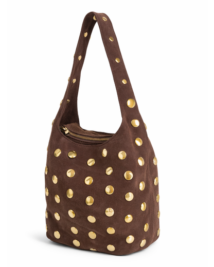 Leren handtas met studs - bruin