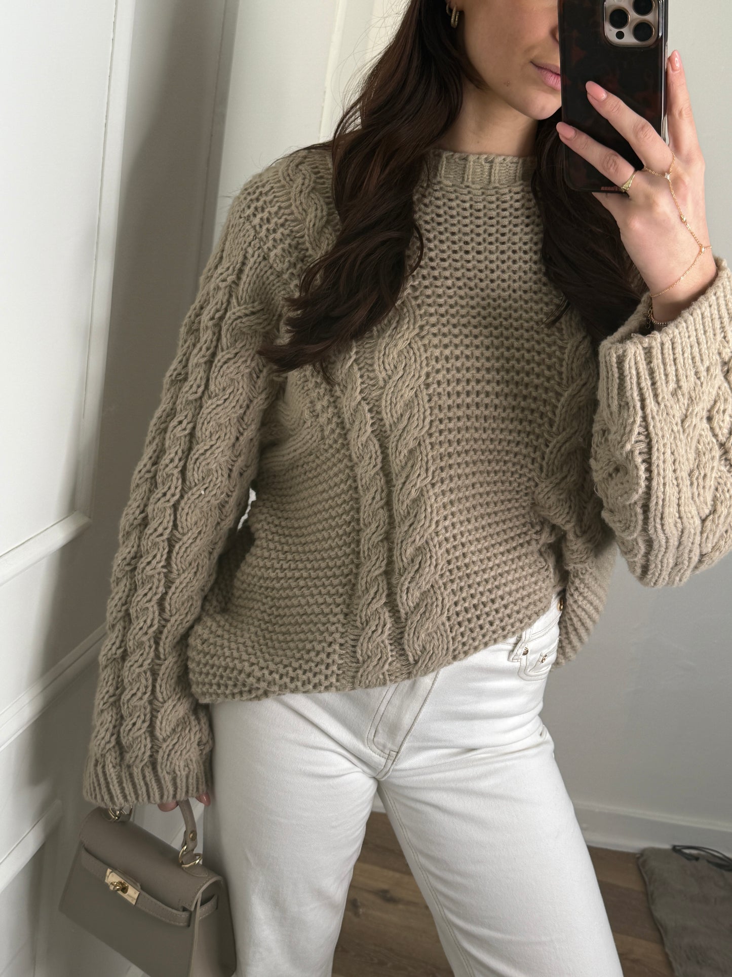 Stevige gebreide trui - taupe